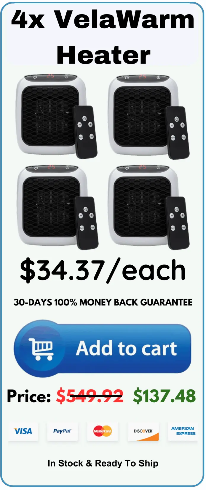 VelaWarm Heater package price 